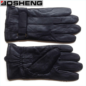 New Winter Warm Men Black Soft Leather Gloves Cashmere Lined